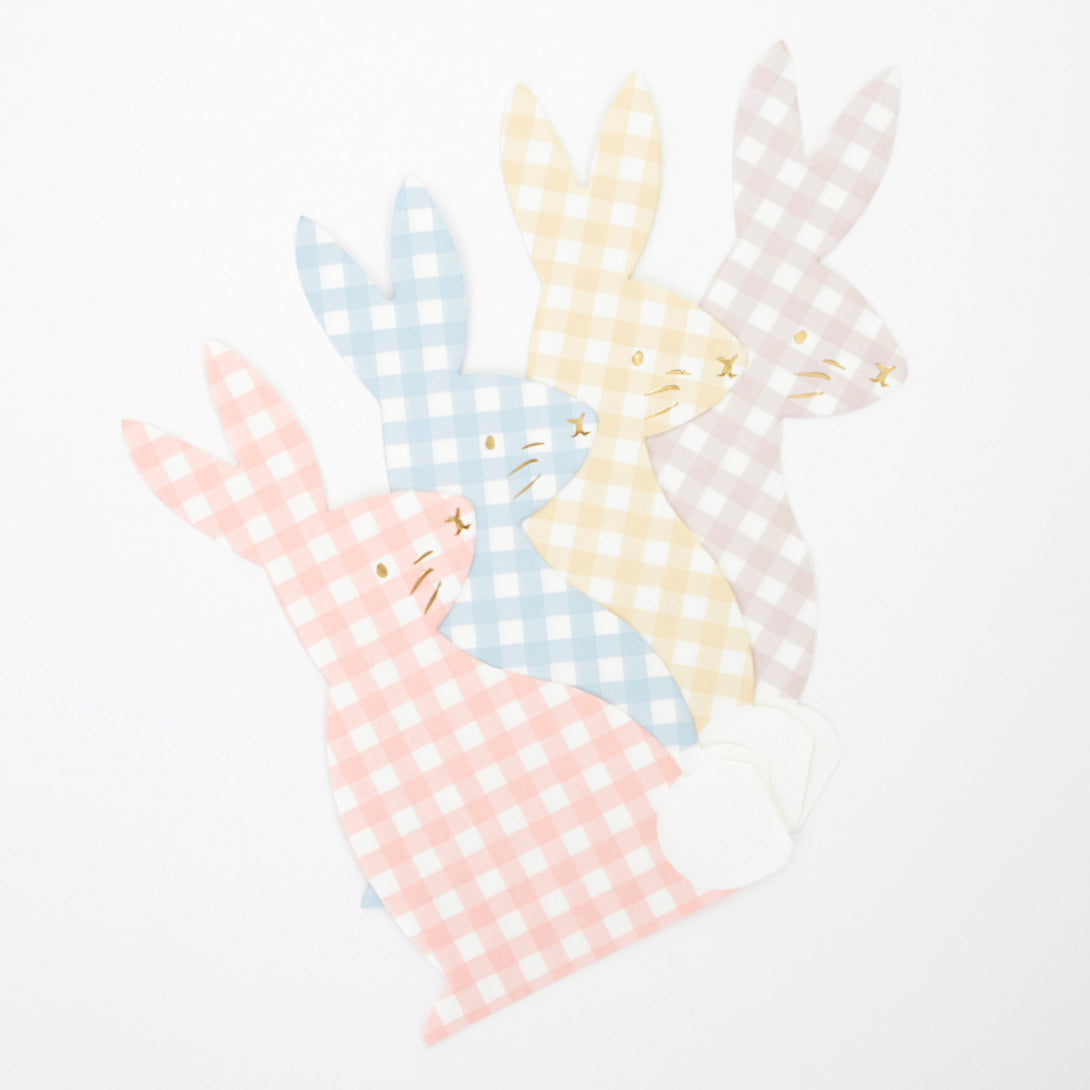 Make your Easter dinner special with our Easter paper napkins featuring bunnies with a gingham print.
