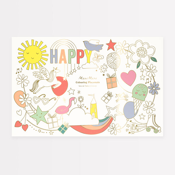 Colouring time is here, with out special kids placemats featuring happy illustrations.