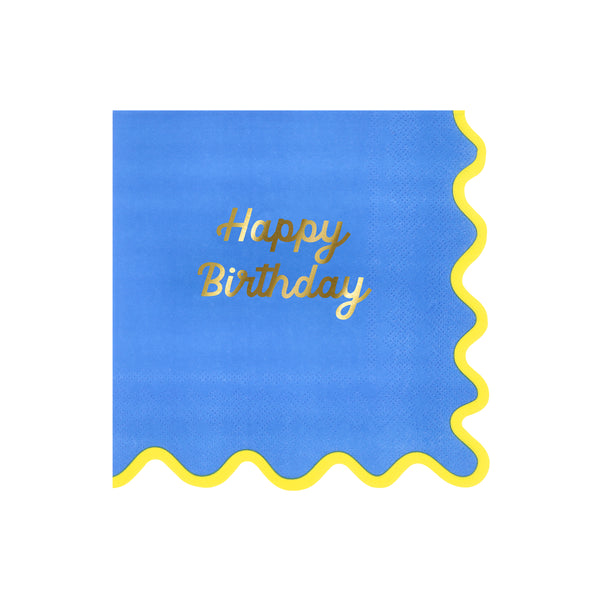 Our birthday napkins, made from 3-ply paper, feature four bright colourways, a ricrac style edge, and a shiny gold foil birthday message. Image7
