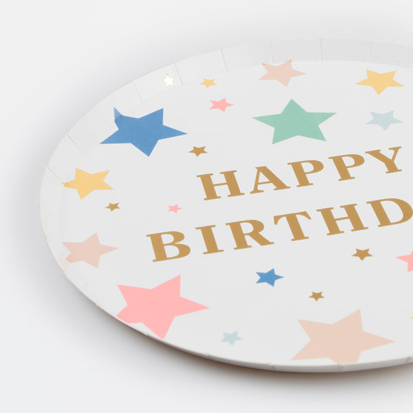 Our side plates with colourful stars and gold letters are perfect as birthday party plates. Image2