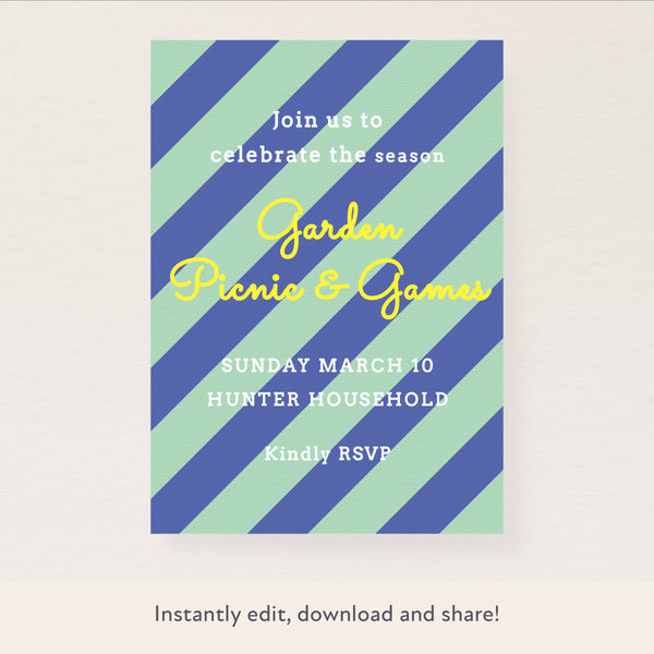 Blue/Mint Fun Stripe Download & Print Invitation