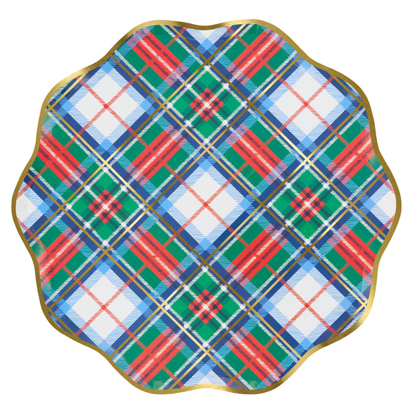 Our Christmas plates, made from paper in a dinner plate size, feature a mix of tartan designs in festive colours with pops of shiny gold foil. Image4