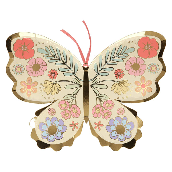 Our party plates, in the shape of a butterfly with lots of floral designs, are so pretty.