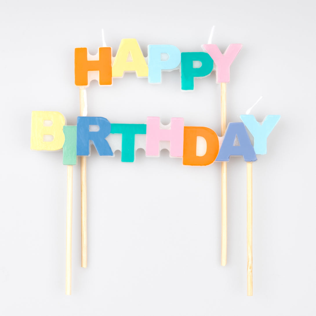 Our candle set, which spells out Happy Birthday, makes the perfect birthday candles.