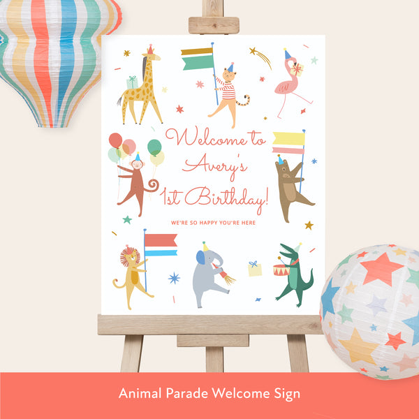 Our digital party bundle, with bright and beautiful animal illustrations, includes all you need to welcome guests to your party. Image2