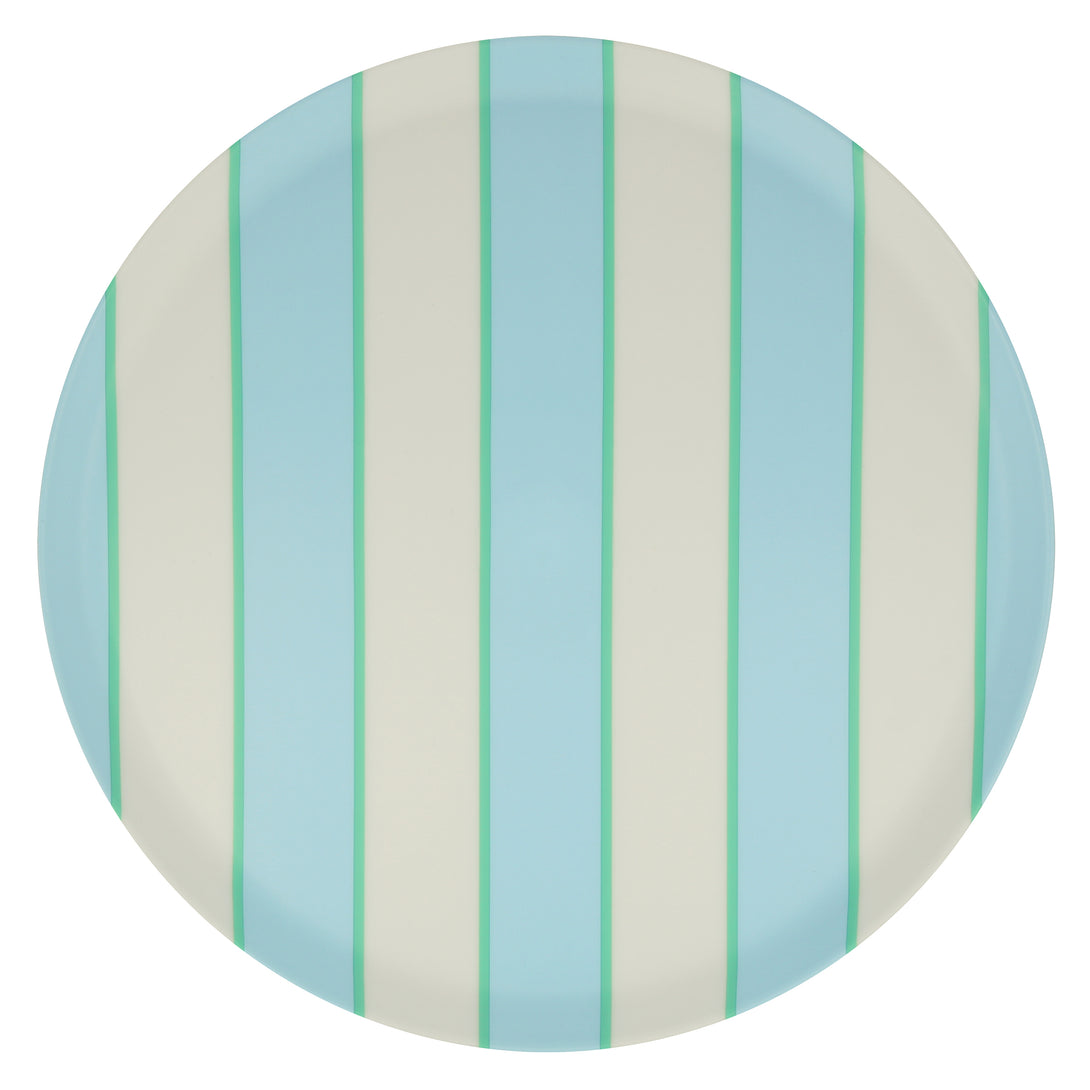 Our recycled plastic plates, with coloured stripes, are reusable for party after party.