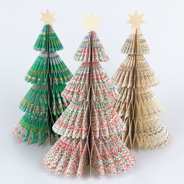Our luxury Christmas trees, made from honeycomb paper with elegant Liberty floral and star print designs, are a wonderful 3D design. Image1