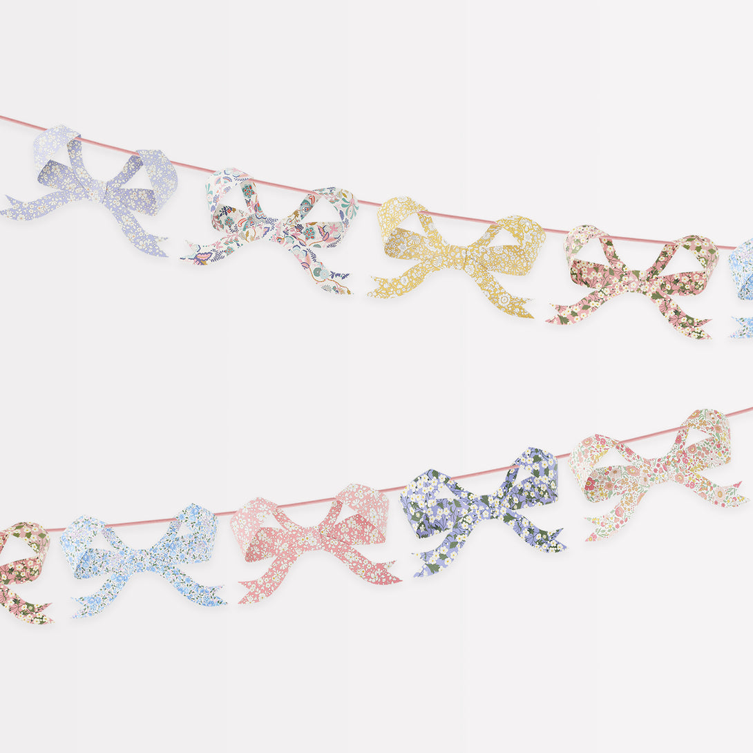 Our paper garland has pretty Liberty bow pennants and a pink velvet ribbon, a versatile garland