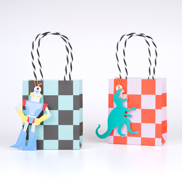 Our party bags feature a cool checked design and retro toy stickers, perfect for a monster truck party, robot party or any birthday theme. Image4