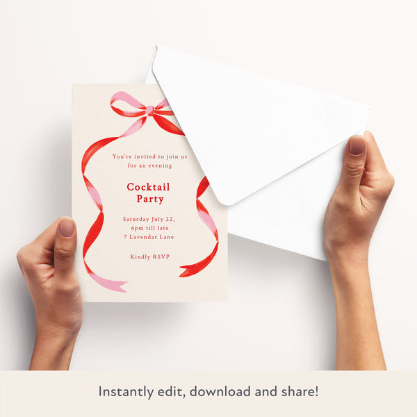 Red Bow Ribbon Download & Print Invitation