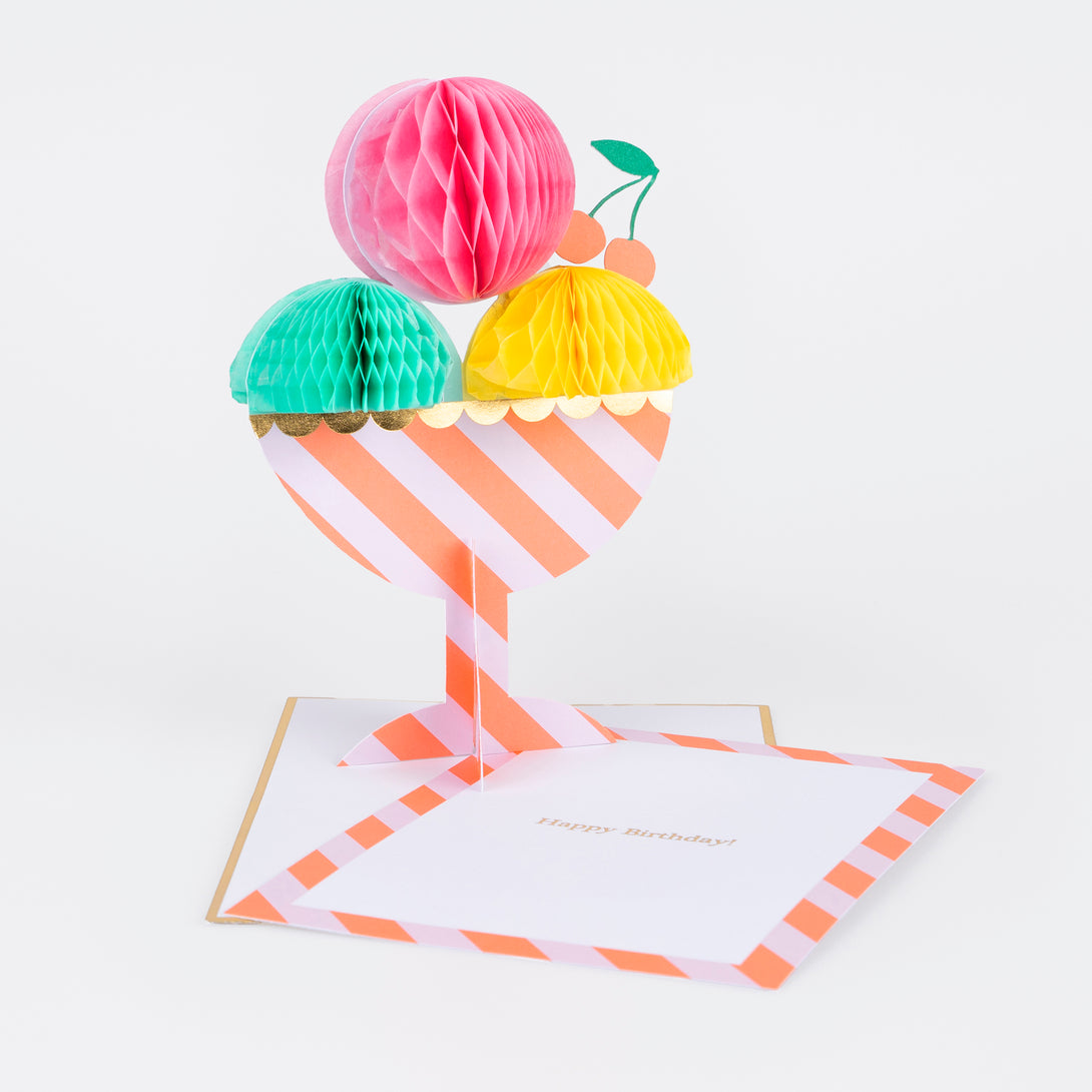 3D honeycomb ice cream and sensational stripes are a cool combination for a special birthday card.