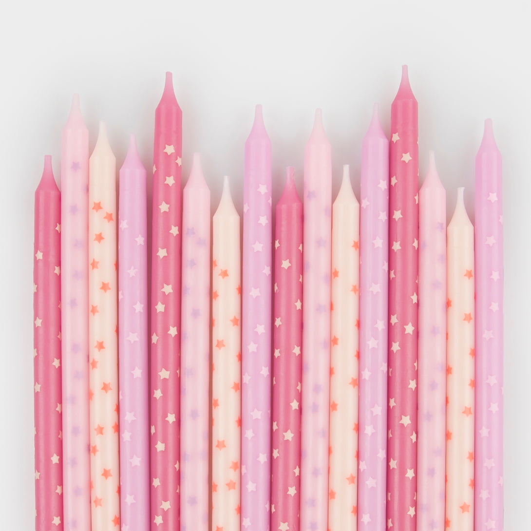 Our pink candles, with star details, are ideal as birthday candles for cakes or cupcakes.