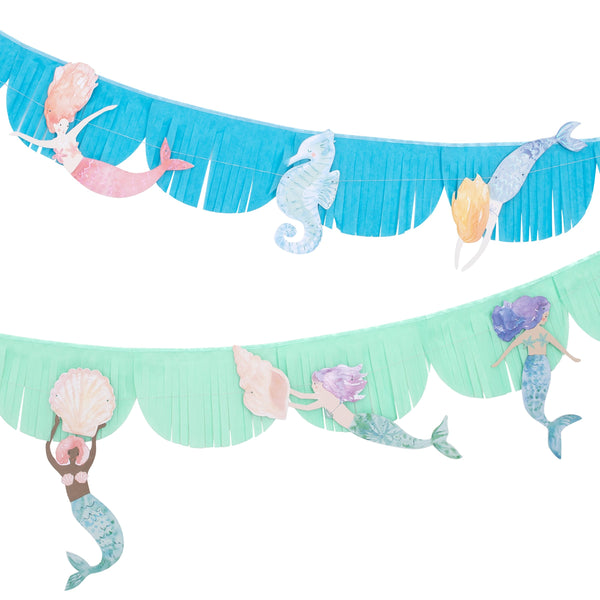 Our mermaid party supplies bundle includes mermaid tableware and a mermaid garland.  Image2