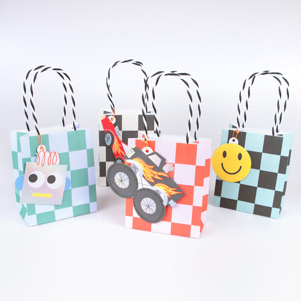 Our party bags feature a cool checked design and retro toy stickers, perfect for a monster truck party, robot party or any birthday theme. Image3