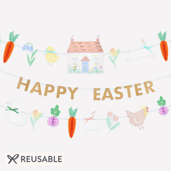 Our paper garland set is perfect to add to your Easter decorations, featuring 3D vegetables, and springtime flowers and animals. Image1