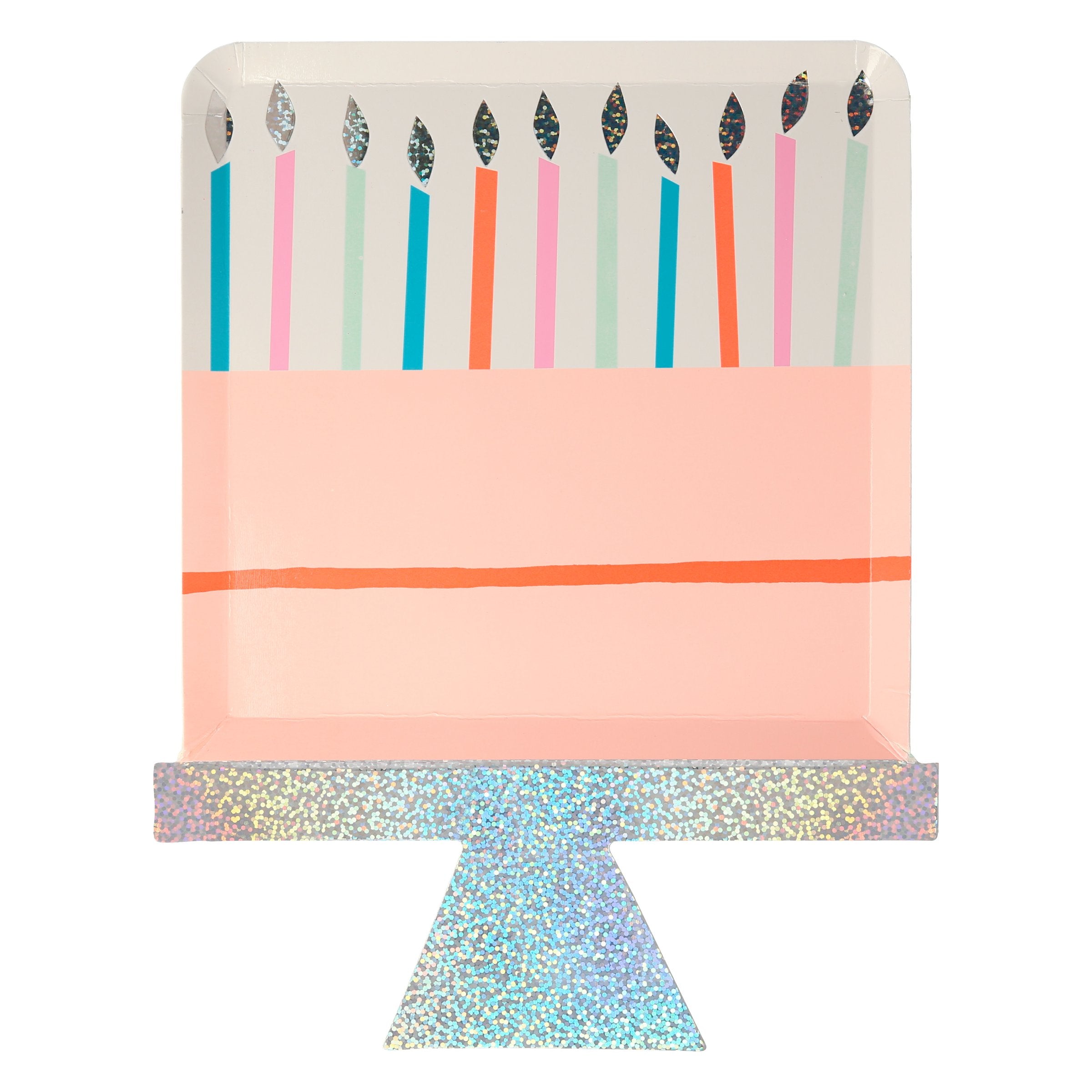 These fabulous paper plates are in the shape of a birthday cake with candles.