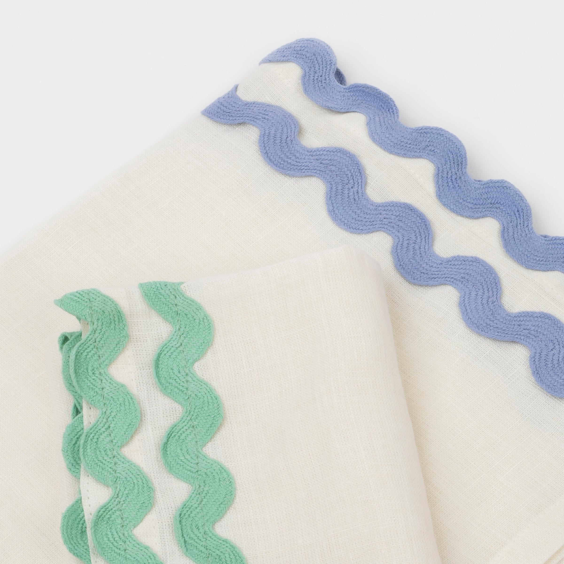 Our linen napkins are designed as reusable napkins, and have ric rac details.