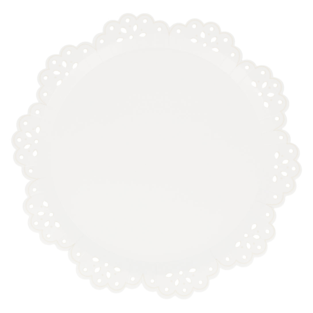 Our large party plates with pretty lace details are ideal as baby shower plates.