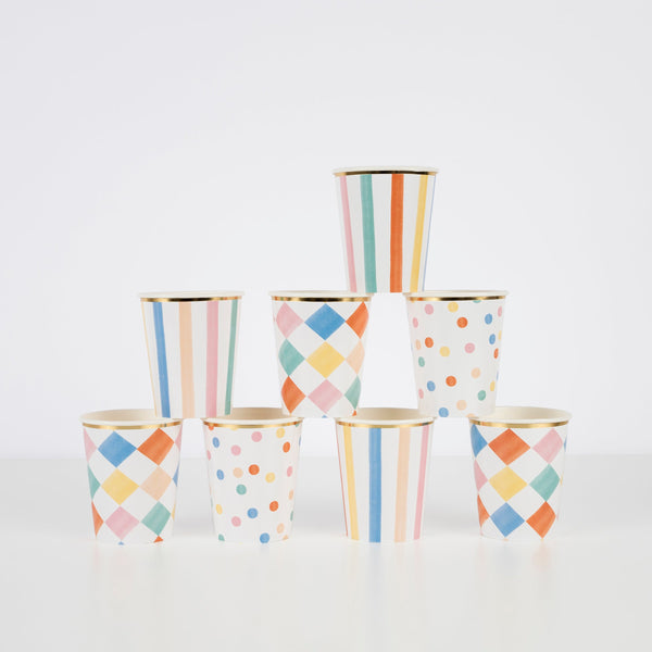 Colourful Pattern Cups (x 8)