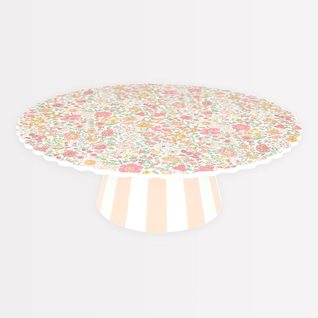 Display your celebratory cakes on our special cake stand, with a floral and striped Liberty print pattern, perfect for bridal shower cakes.