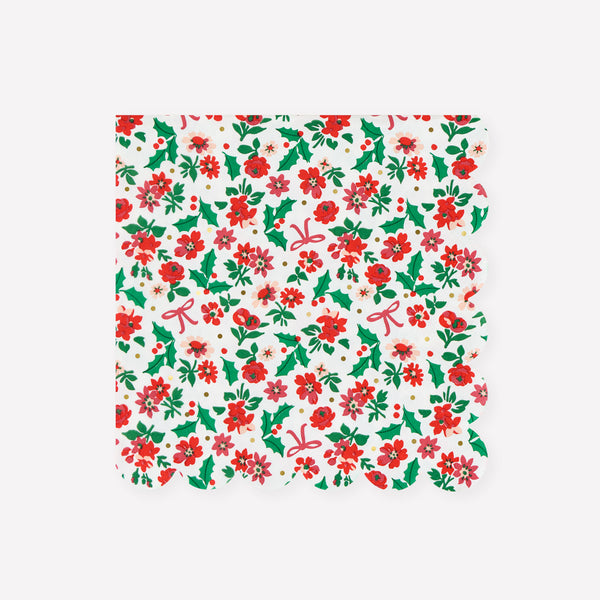 Our Christmas paper napkins, in a large size, feature an elegant red ditsy print with holly, flowers and bows, for a current yet classic look. Image1