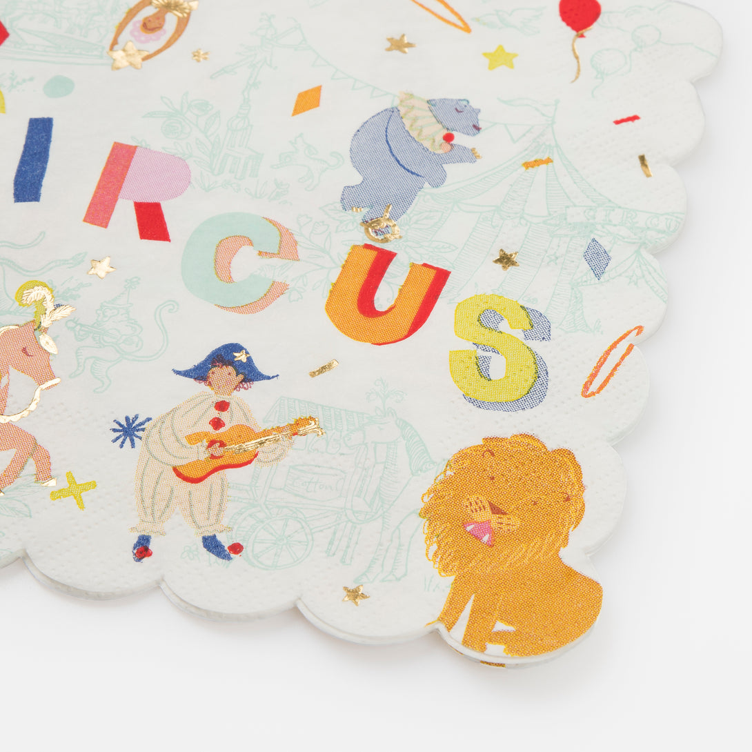 Our paper napkins have a modern take on a classic circus theme.