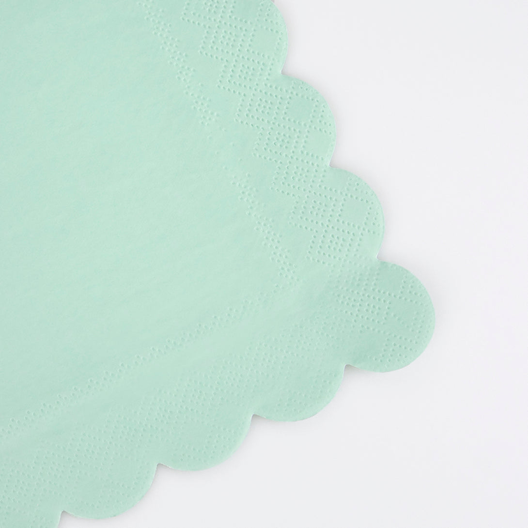 Our paper napkins are the ideal kids napkins as are a small size, a gorgeous sea foam green colour.