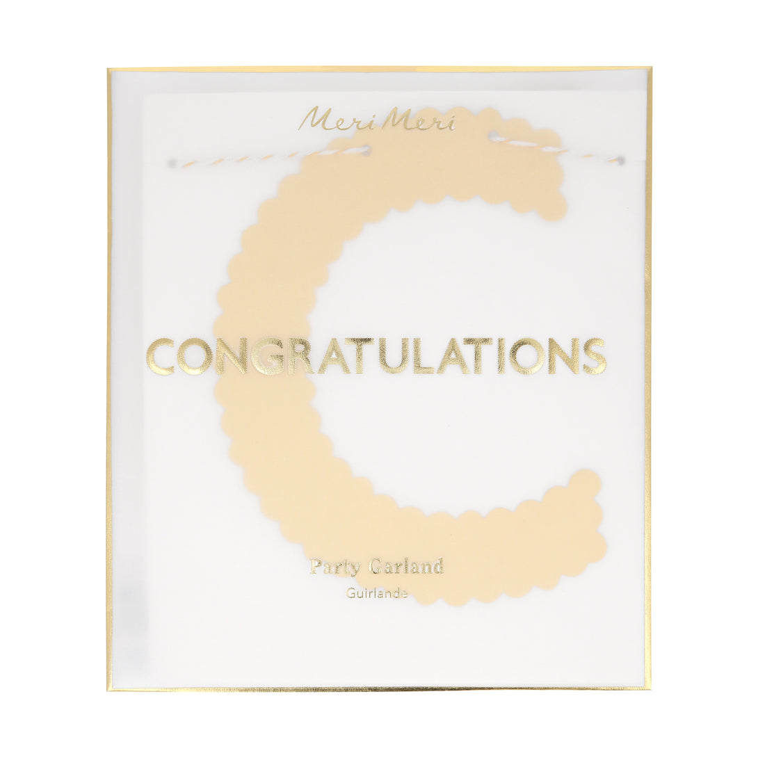 Our paper garland, with shiny gold foil, spells out congratulations, and is perfect to celebrate special moments.