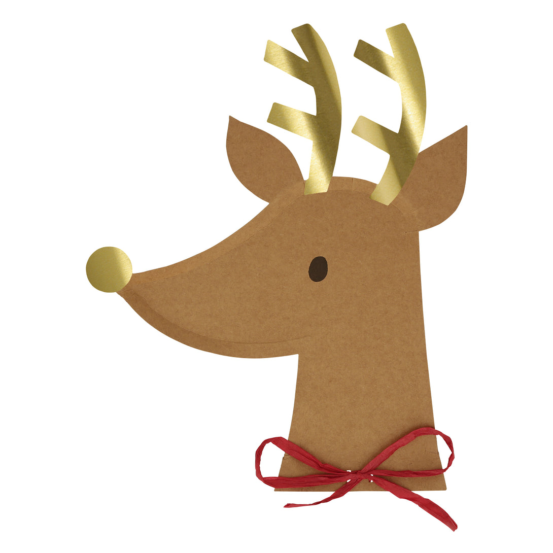 Our reindeer plates are embellished with paper bows and shiny gold foil for a really festive look.