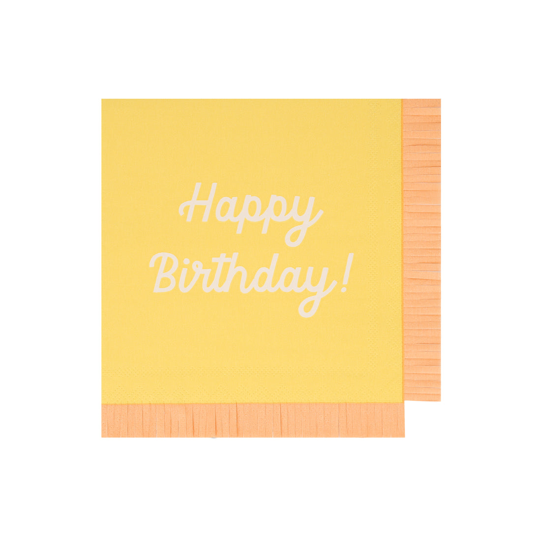 Our paper birthday napkins are made in bright colours with the words Happy Birthday on them.