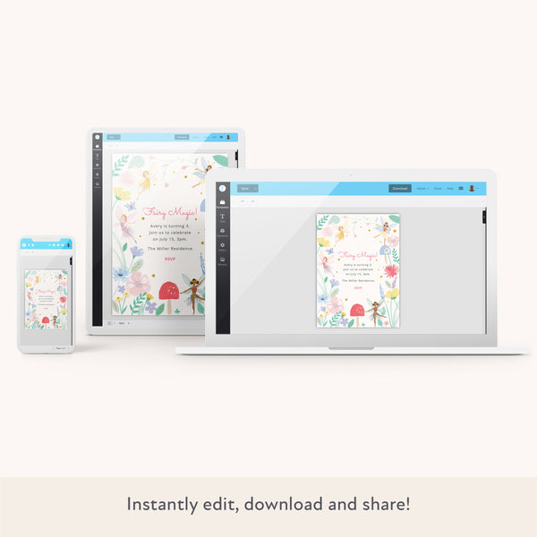 Our fairy birthday party invitations are easy to personalise and download. Image2