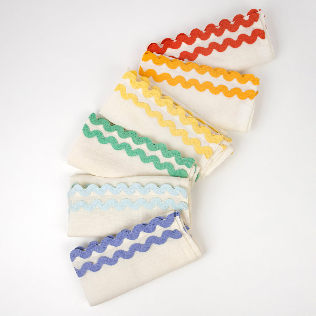 Our linen napkins are designed as reusable napkins, and have ric rac details.