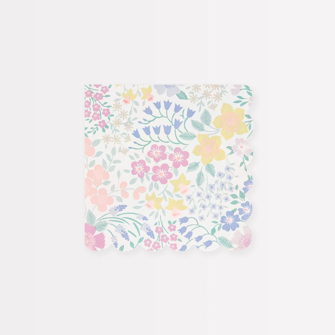 Our pretty pastel napkins have a delightful ditsy flower design - the ideal small paper napkins for a picnic, garden party or bridal shower.