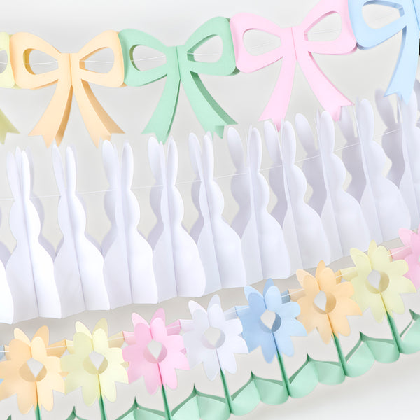 Our Easter garland set features three paper garlands, with bows, bunnies and flowers in springtime colours.  Team together, or style separately. Image2