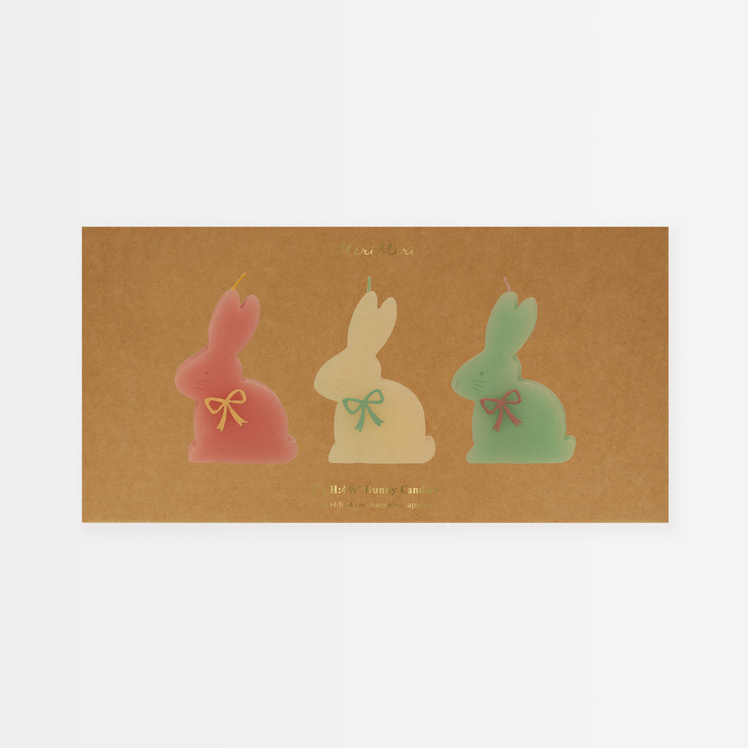 Our Easter candles, in the shape of bunnies with coloured bows and wicks, are perfect for Easter cakes or as Easter decorations.