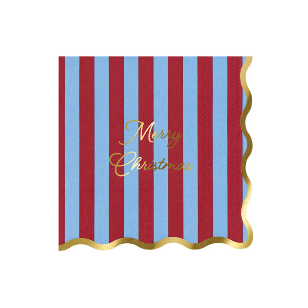 Our Christmas paper napkins, in a large size, feature vibrant stripes, scalloped edges and gold foil details for a practical and decorative look. Image5