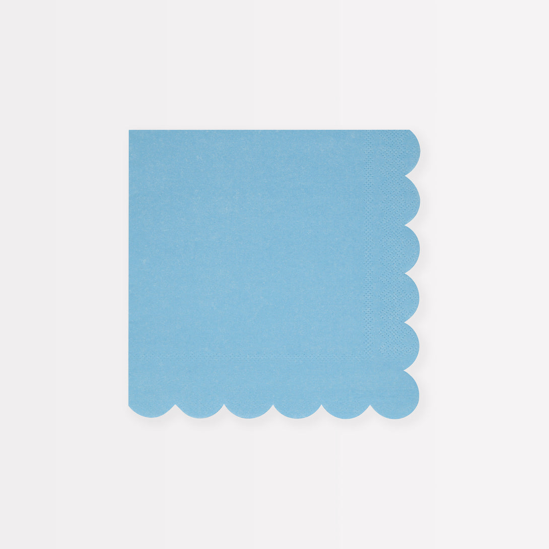 Our small napkins, in a striking shade of blue with a scalloped edge, are ideal for any party.