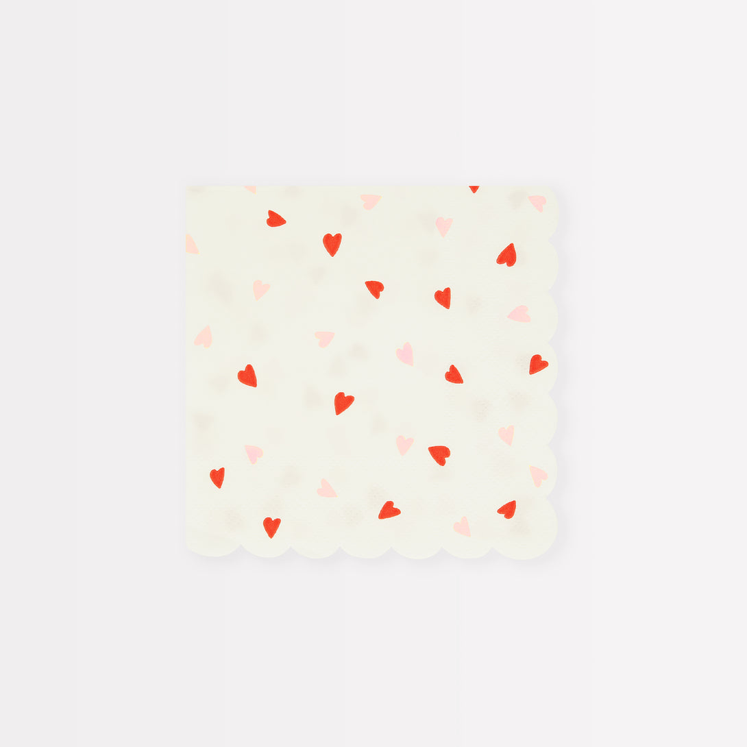 Our party napkins, with love hearts and a scalloped border, give a lovely vintage look for Valentines.