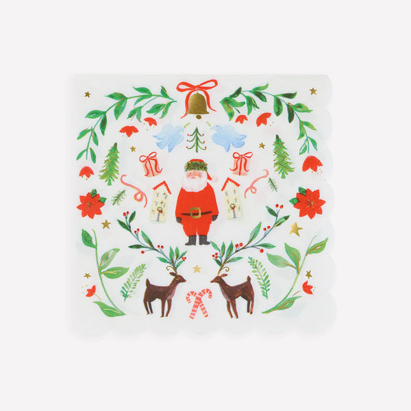 Our large Christmas napkins, made from 3-ply paper, feature Santa in a folk-inspired design for a warm nostalgic look to your celebrations. Image1