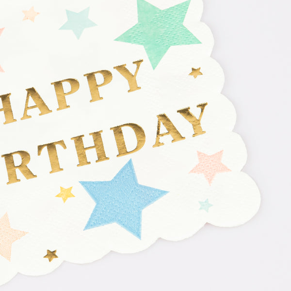 Our small napkins, with a colourful star design, are ideal to add to your birthday party supplies. Image2