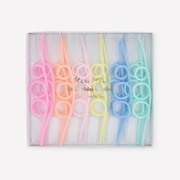 Our birthday candles, with a fun loopy design in six pastel colours, are perfect to elevate any cake. Image1