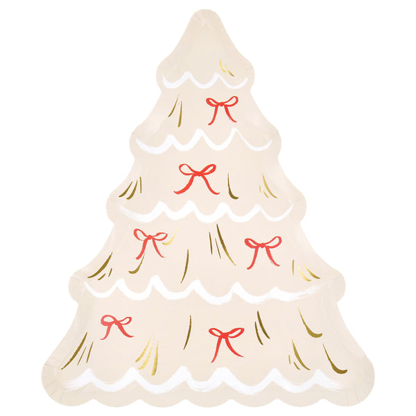 Our disposable Christmas plates, in the shape of Christmas trees with bows and gold foil details, will look amazing on your party table. Image7