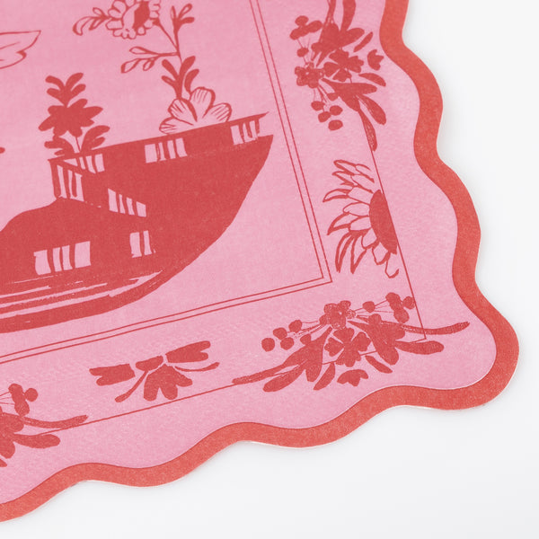 Our paper napkins are made in two shades of pink, with a bridge and botanical illustrations, ideal for bridal showers, picnics and dinners. Image2