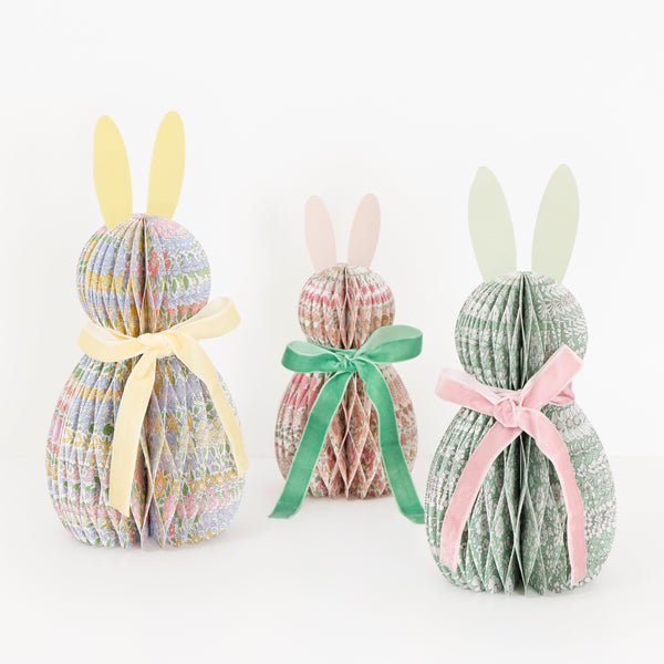 Make your Easter dinner table look so stylish with 3D bunny decorations with charming Liberty floral designs and velvet bows. Image1