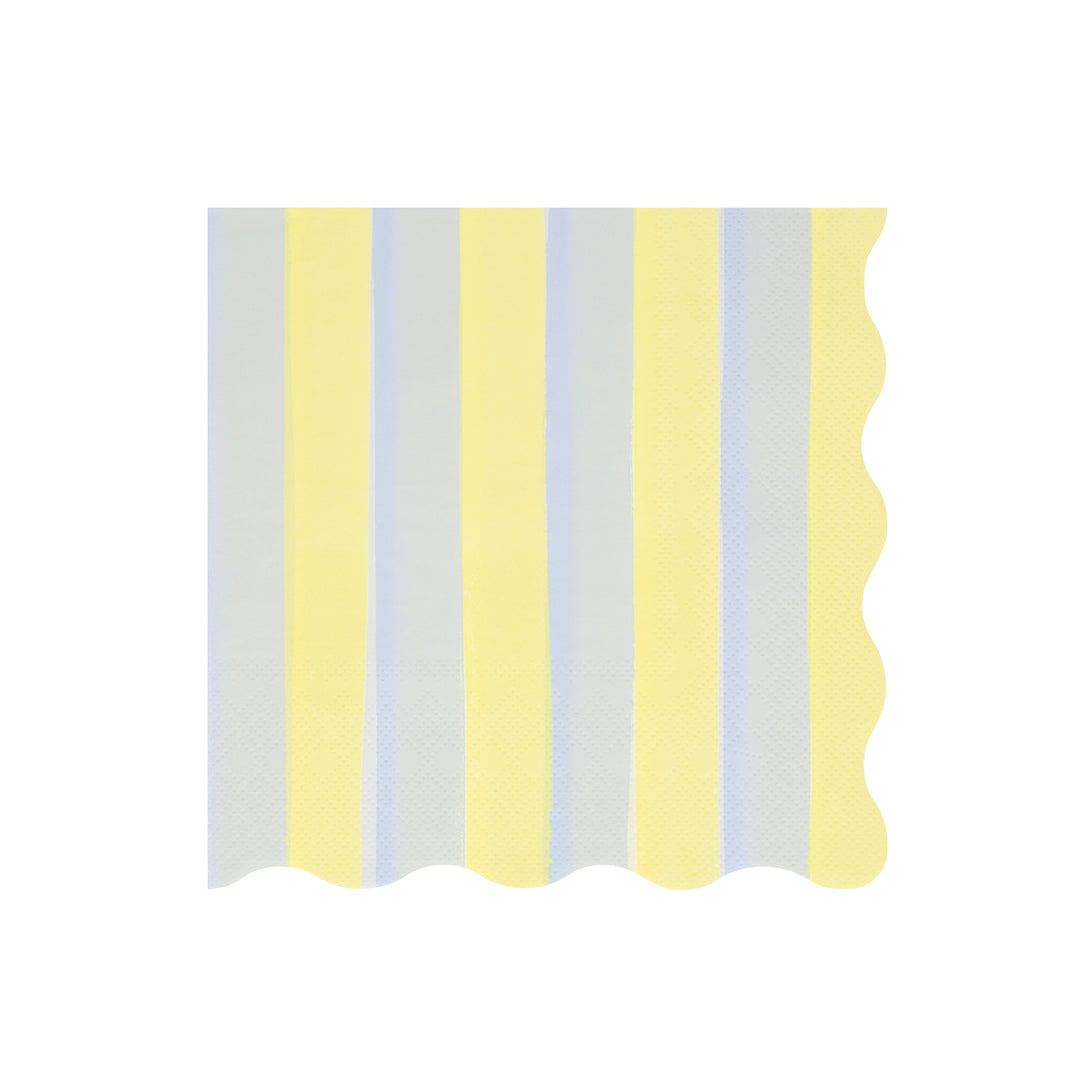 Our pastel striped napkins are large napkins with a wavy edge, ideal as baby shower napkins or garden party napkins.