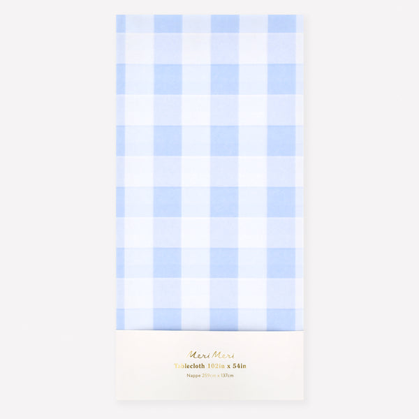 Out blue gingham tablecloth, made from quality paper, is ideal for a baby shower, garden party or birthday party. Image1