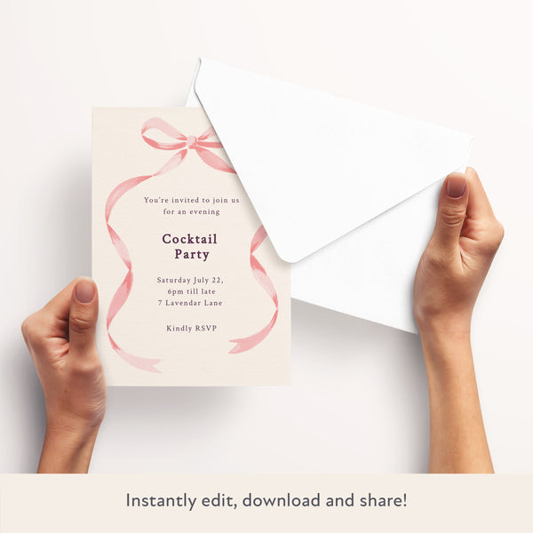 Pink Bow Ribbon Download & Print Invitation