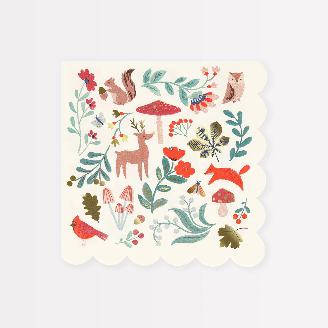 Our party napkins, with wintry woodland animals and flowers, will look amazing on your Christmas table.