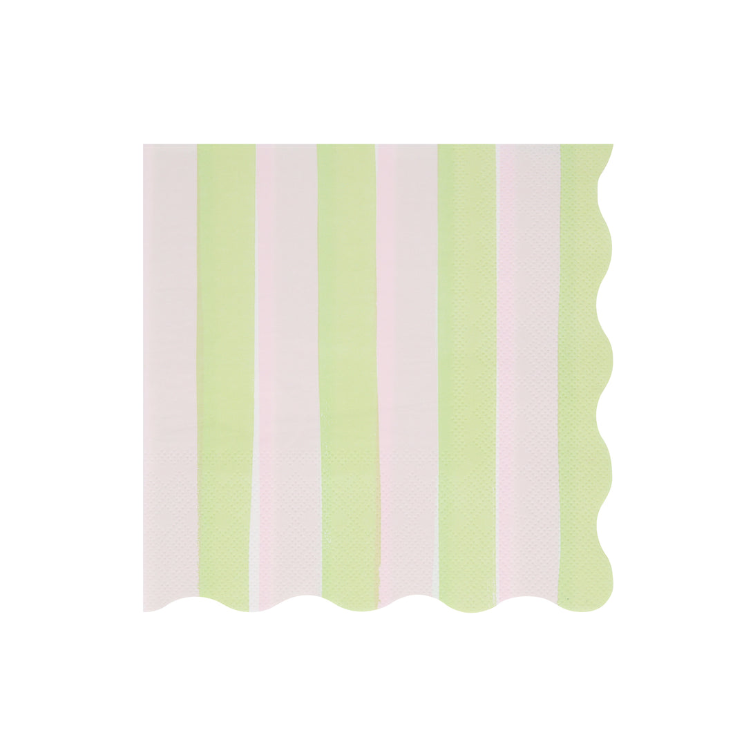 Our pastel striped napkins are large napkins with a wavy edge, ideal as baby shower napkins or garden party napkins.