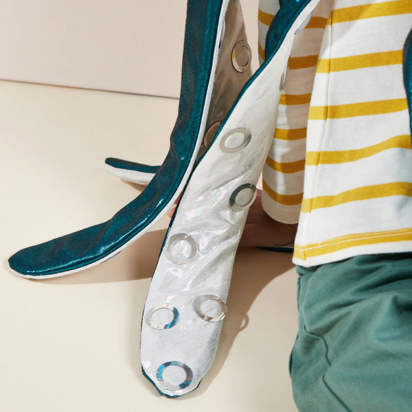 This sensational shiny under-the-sea costume is crafted from lame fabric, and has 3D eyes.